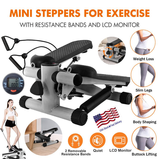 Steppers for Exercise,Stair Stepper Workout Equipment with Resistance Bands,Mini Stepper Exercise Machine,Stair Climber with LCD Monitor,Gray
