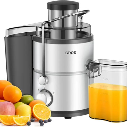 Juicer with Titanium Enhanced Cut Disc, Dual Speeds Centrifugal Extractor Machines with Optional 2.5" Feed Chute/3” Feed Chute, for Fruits and Veggies, Anti-Drip, Includes Cleaning Brush, Bpa-Free, Black/White